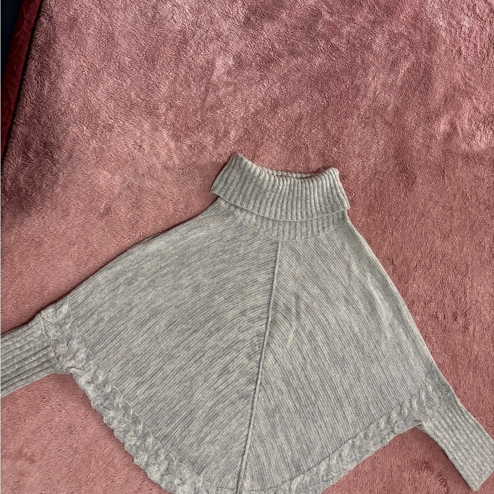 Cherokee Gray Wool Blend Knit Turtleneck Poncho Cape Sweater Size L